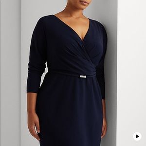 Ralph Lauren Navy Wrap Belted Dress Gold Size 10